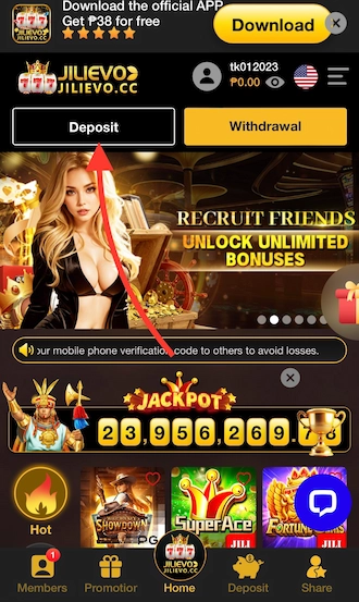 Step 1: 18JL casino login and click “Deposit”