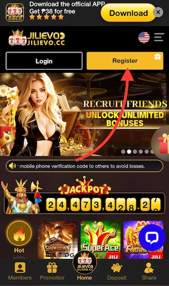 Step 1: Go to the 18JL homepage and click Register
