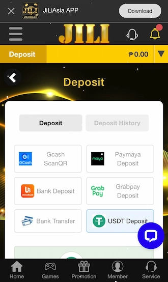 Step 2: The system will show you the deposit methods. Please select the USDT deposit method.