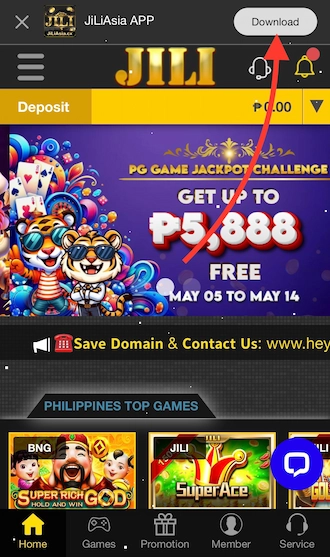 Step 1: On the JILIASIA Casino homepage, bettors should select "Download".