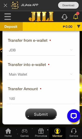 Step 2: Then select the game lobby you want to withdraw the balance from. Then fill in the amount you to transfer to your main wallet.